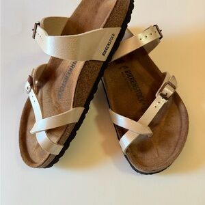 Birkenstock Mayari Cream and Brown Sandals